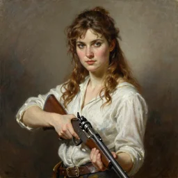 a portrait painting of a gunslinger fantasy lady, highly detailed, art by tristan eaton and artgerm and william - adolphe bouguereau