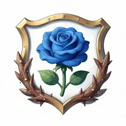 a fantasy crest depicting a blue rose with a thorn