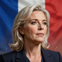 Portrait of Marine le Pen , french revolution, heroic, french flag background, amazing splashscreen artwork, splash art, head slightly tilted, natural light, elegant, intricate, fantasy, atmospheric lighting, cinematic, matte painting, detailed face, by Greg rutkowski