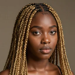 a young african woman with golden braided hair, realistic, detailed, intricate, ambient light, beautiful