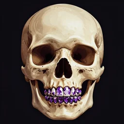 an iconic illustration of a skull with purple diamond teeth