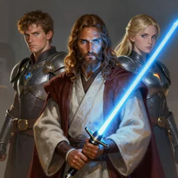 jedi jesus with a blue saber!! fire emblem, art by artgerm and greg rutkowski and magali villeneuve, portrait, d & d, fantasy, highly detailed, digital painting, trending on artstation, concept art, sharp focus, illustration