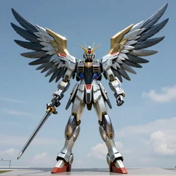 a mecha angel with metal wings