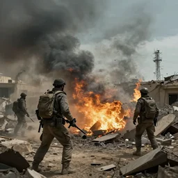 israel half damaged under attack by aliens, cinematic