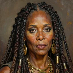 portrait of whoopi goldberg as a scheming warlord character in mad max 2 : the road warrior, film still, detailed realism face in painting, detailed beautiful portrait, oil painting masterpiece, 8 k resolution, smooth, sharp focus, trending on artstation, by rembrandt
