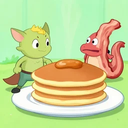 a pancake elemental is fighting a bacon elemental