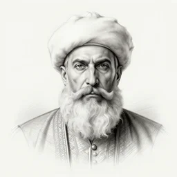 a well designed portrait of Koksal Baba , detailed, realistic, sketch style, Artstation,Greg Rutkowski, 8K resolution.