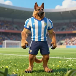 full body a humanoid german shepherd beast - man, wearing soccer suit, digital art.