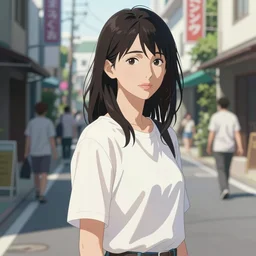 woman stands in a street - poster by wlop, kiyohara tama, krenz cushart, masamune shirow, makoto shinkai, yanjun cheng. featured on pixiv, anime aesthetic, pixiv, anime, cold tones, artstation, official art, gothic dark noise film photo - up portrait