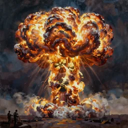 nuclear explosion mushroom, oil painting, bob ross