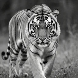 a black and white photo of a tiger, a photorealistic painting by christian w. staudinger, behance, hyperrealism, hyper realism, majestic, wallpaper