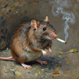 impressionist painting of a rat smoking a cigarette