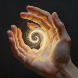 spiral of clay forming into human hands, transformation