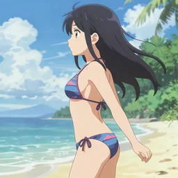 beautiful anime in a tiny bikini from side view