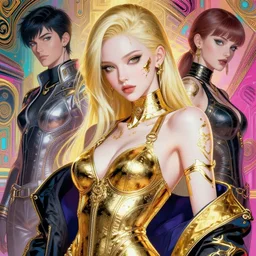 the portrait of an absurdly beautiful, graceful, elegant, sophisticated, fashionable cyberpunk gravure idol, an ultrafine hyperdetailed illustration by kim jung gi, irakli nadar, hong june hyung, vania zouravliov, intricate linework, bright colors, porcelain skin, gold plated, unreal engine 5 highly rendered, global illumination, radiant light, detailed and intricate environment