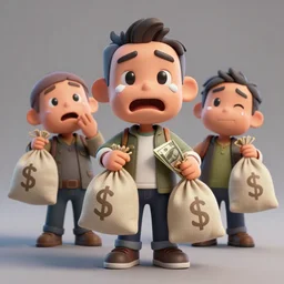 tom nook crying, holding bags of money, 3 d model, unreal engine, hyper detailed, video game art, concept art, artstation