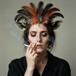 photographic portrait max ernst sad woman giraffe feathers face cigarette smoke colors