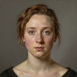 a true-to-life portrait of Saoirse Ronan painted by John Everett Millais, real-life accurate, photoshoot, symmetrical eyes, anatomically accurate