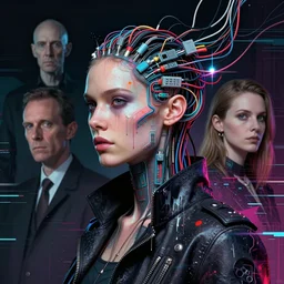 a female cyberpunk, with electrical wires and computer cables coming from his head, by jeremy mann, francis bacon and agnes cecile, and dave mckean, h r giger, ink drips, paint smears, digital glitches, glitchart
