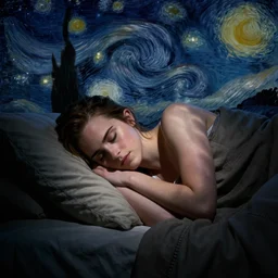 emma watson sleeps at home, starry night