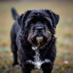 a lumpy black dog, white hairs, short, fat, mutt, pitt, lab, photorealistic leica s photograph, kodachrome, psychedelic, platon