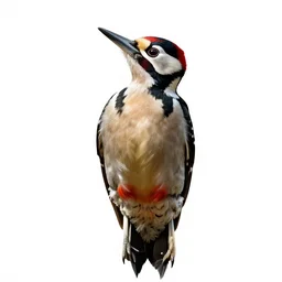 crystal woodpecker, studio photography, full body, isolated on a pure white background, centered, entire subject in frame, sharp focus, soft studio lighting