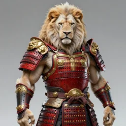 aesthetic portrait commission of a  of a male fully furry muscular anthro albino lion  wearing wet heavy red and gold royal samurai full armor in a  flooded vintage Japanese town. Character design by charlie bowater, ross tran, artgerm, and makoto shinkai, detailed, inked, western comic book art, award winning film poster painting