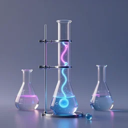 minimalistic style cannabis experiment involves glass beakers glas tubes and neon bubbling fluids flow through glass, octane pixar render 8 k subsurface scattering, caustics
