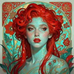 leni robredo as darna, volumetric lights, red and cyan theme, art nouveau botanicals, intricate, highly detailed, digital painting, artstation, concept art, smooth, sharp focus, cinematic, illustration, beautiful face, art by artgerm and greg rutkowski and alphonse mucha