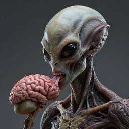 aliens brainsuckers eating brains, perfect face, fine details, studio lighting, subtle shadows, art by katsuya terada, photorealism, hyper realism, octane render, hyper detailed, canon eos r 3, f / 1. 4, iso 2 0 0, 1 / 1 6 0 s, medium shot, 8 k, raw, unedited, in - frame,