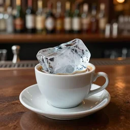 iceberg inside a cup of coffee on a  italian bar table  . Cgsociety