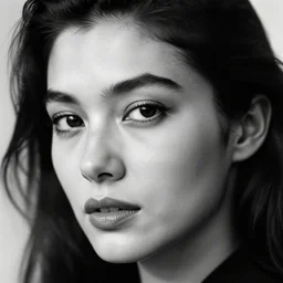 black and white vogue closeup portrait by herb ritts of a beautiful female model, communist, high contrast