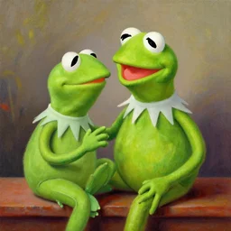 thomas kinkade painting of kermit the frog dabbing