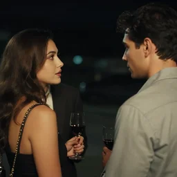 a award winninh photo over - the - shoulder shot of a woman and a guy talking in the night, thriller vibe - n 4