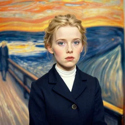 dslr photo portrait still of young elsa lanchester, 8 5 mm, f 1. 8, by edvard munch