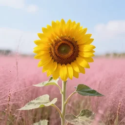 sunflower by pink grass surreal