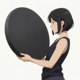 a woman holding a giant object in her hand, concept art by otomo katsuhiro, trending on cgsociety, neogeo, official art, reimagined by industrial light and magic, toonami