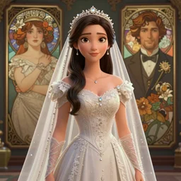 alyson hannigan in a wedding dress, cg animation, riot entertainment, arcane, realistic, character select portrait, by artgerm, greg rutkowski, alphonse mucha, 3 d