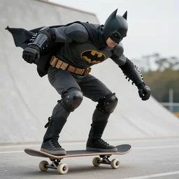 batman skating, on a high - tech 🛹 skateboard skateboard, realistic, photography