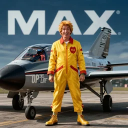 ronald mcdonald in top gun ( 1 9 8 6 ), cinematic lighting, high contrast, 4 k hdr imax cinematography by roger deakins, award winning shot, beautiful composition, principal photography, vfx action shot