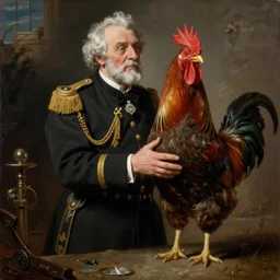 Colonel Sanders merged with a Rooster. Painted by Caravaggio, high detail