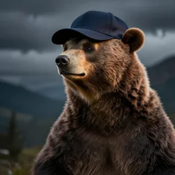 bear with a baseball cap