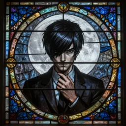 Aphex Twin in the style of stains glass window, full moon, intricate, highly detailed, artstation 4K-H 768