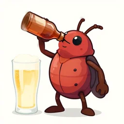 photo of anthropomorphic bug drinking bottle beer