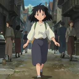 anime visual, portrait of a young female walking down a busy medieval street, cute face by ilya kuvshinov, yoh yoshinari, makoto shinkai, dynamic pose, dynamic perspective, cel shaded, flat cel shading mucha, rounded eyes, moody, dramatic