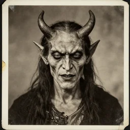 portrait of demon, old vintage photography, damaged photo, film artifacts, scratches, tears, sharpness, hyperrealistic, ultra detailed, 4 k