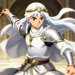 an ultra detailed portrait of saladin as a paladin shonen anime protagonist charging into battle wearing bright gold armor and huge flaming longsword blessed by god, epic anime fantasy, 8 k, volumetric lighting, smooth, highly detailed, digital illustration, art by kentaro miura and akira toriyama and artgerm