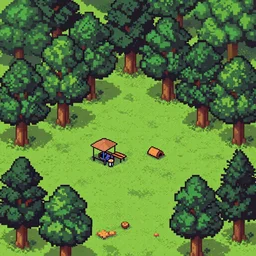 a clearing in a forest, pixel art, high detail