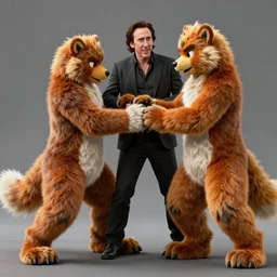 nicolas cage beating up furry cosplayers, 8 k, octane render, beautiful composition,
