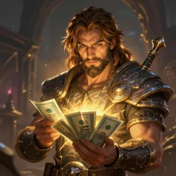 a man spending all his money on hearthstone, digital art